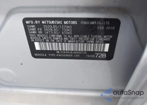 2018 Mitsubishi Mirage Es z USA, uszkodzony, nr VIN ML32A3HJ4JH009729
